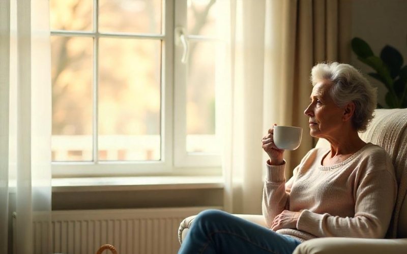 koffie drinken aan een geisoleerd raam